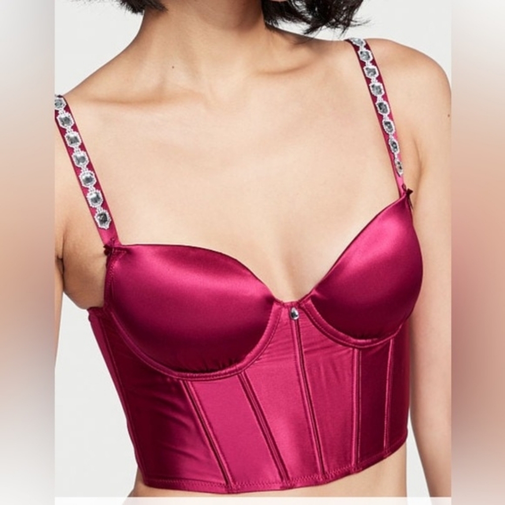 Victoria's Secret Dream Angels Bejeweled Strap Satin Corset Top 34C